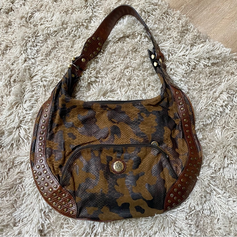 Rioni Moda Italia chunky buckle snakeskin studded shoulder bag